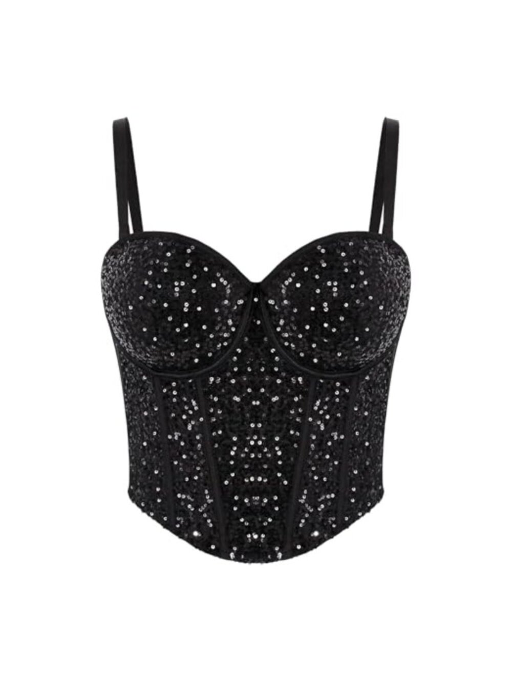 Sequin Crop Top Corset Bustier Spaghetti Strap Cami Party Clubwear